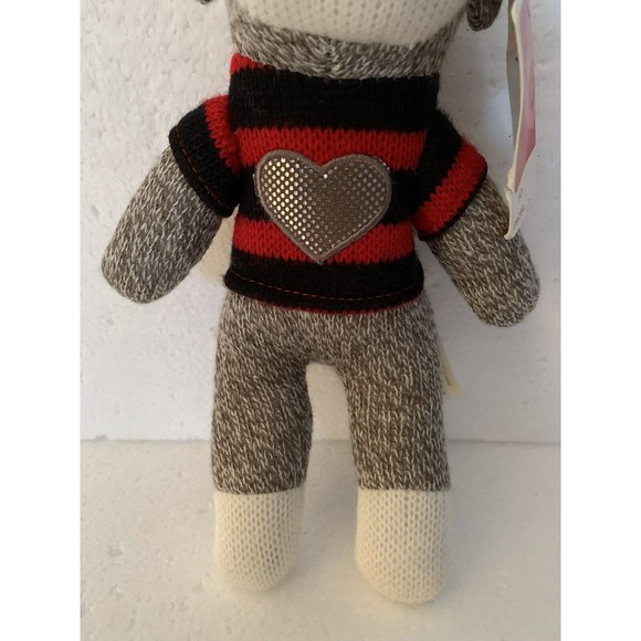 Sock Monkey Dan Dee Collector’s Choice Brown 9" Stuffed Monkey Silver Heart TAG - Picture 4 of 13